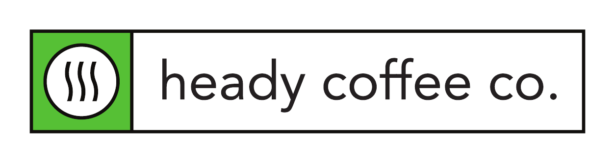The final Heady Coffee Co. logo: a steam mark in a green block, boxed beside the wordmark